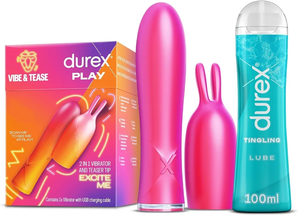 Durex Vibrator 2in1 with Teaser Tip and  Tingling Lube 100ml Adult Sex Toys