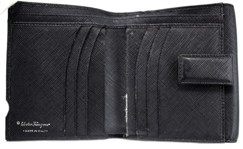 Salvatore Ferragamo Gancini Saffiano BiFold Wallet Black Leather Purse Italy - Picture 8 of 23