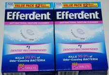 Efferdent Anti-Bacterial Denture Cleanser 102 Tablets Lot of 2 NEW Daily Clean