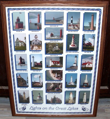 LIGHTS ON THE GREAT LAKES FRAMED BY DAVE & JUDY CARLSON MUSKEGON, MICHIGAN RARE - Picture 2 of 5