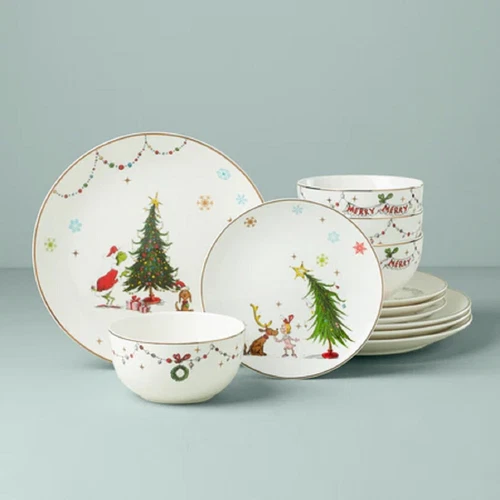 Lenox China Christmas MERRY GRINCHMAS 12 Piece Dinnerware Set - N/O