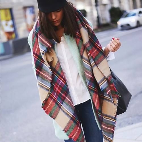 Women Blanket Oversized Tartan Scarf Wrap Shawl Plaid Cozy Checked Pashmina