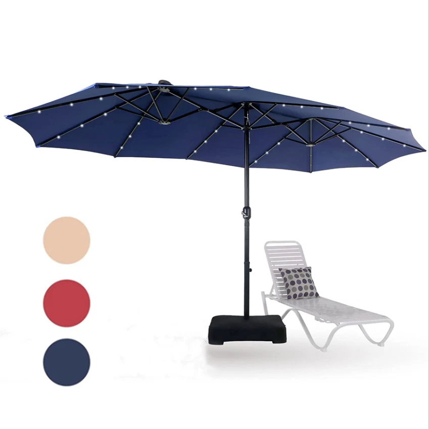 15FT Patio Double-Sided Umbrella with Solar LED Lights Outdoor Umbrella Navy  | eBay