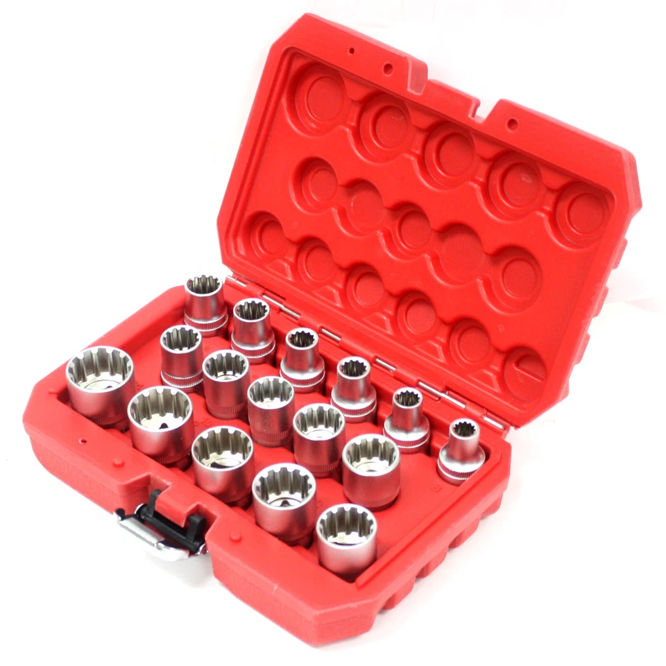16pcs 1/2" Dr. Spline Socket Set 12 Point Gear Lock Socket 8 - 24mm Metric Cr-V - Image 3 of 4