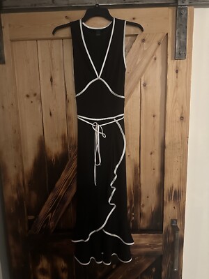 Victoria Secret Moda International Black Long Dress With White Trim & Belt  | eBay