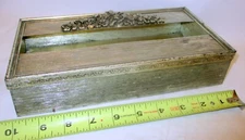 MCM SILVER Metal TISSUE Kleenex Holder Box Hollywood GLAM IRIS FLOWER Detail