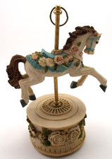 Carousel Horse Musical Music Box Pink Roses B...