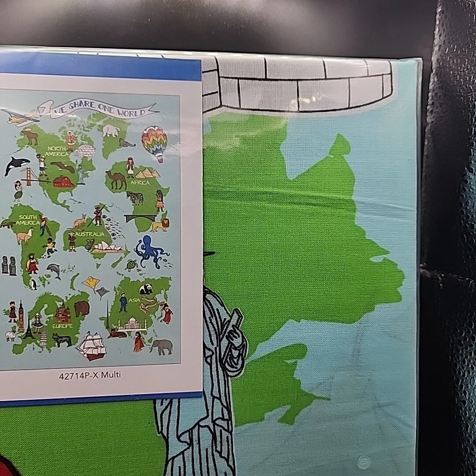 We Share One World Map Tela Tradiciones 47"x70" Panel Hogar Escuela Windham Foto 3 de 4