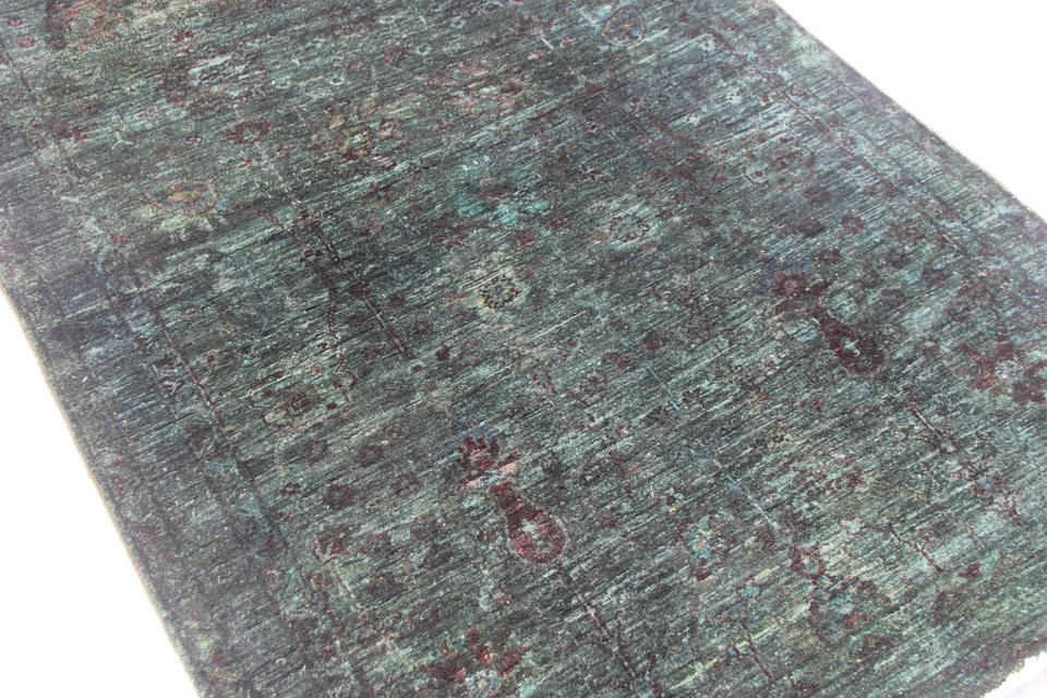 4x6 Ft Dark Green Overdye Khorjin Area Rug Afghan Hand Knotted Veg Dye Small Rug - Image 4 of 4