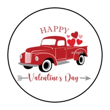 30 VALENTINE'S ENVELOPE SEALS STICKERS LABELS TAGS 1.5" ROUND VINTAGE TRUCK