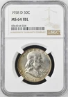 1958-D  FRANKLIN US Half Dollar,   MS64 by NGC,   FBL,   a SUPERB coin!!!!
