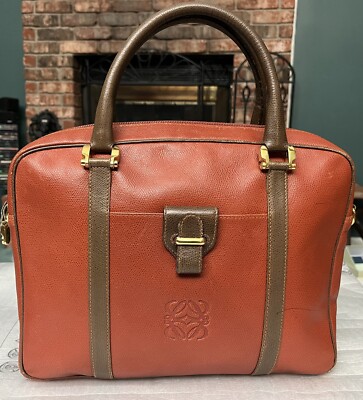 LOEWE Orange Brown Leather Briefcase business handbag small laptop