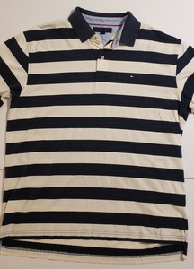Mens-Tommy-Hilfiger-Polo-Shirt-XL-Blue-White-Horizontal-Stripes-EUC