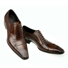 Chic Mens Lace Up Square Toe Real Leather Formal Business Dress Flat Heel Shoes