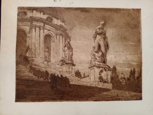 Paolo Medianoche Fantasía Barroca Aguatinta Original 1920 Impreso Antigua Statue