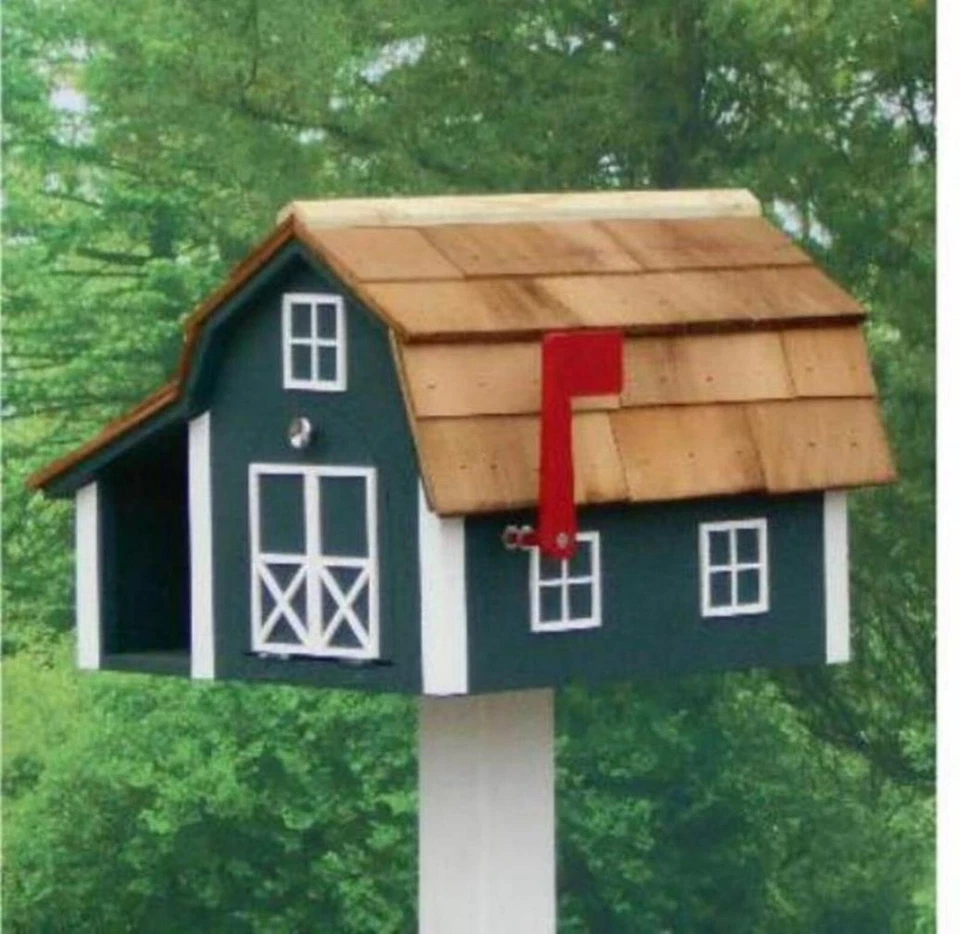 Combo de buzón Amish pintado techo de cedro con compartimento para periódicos Foto 3 de 4