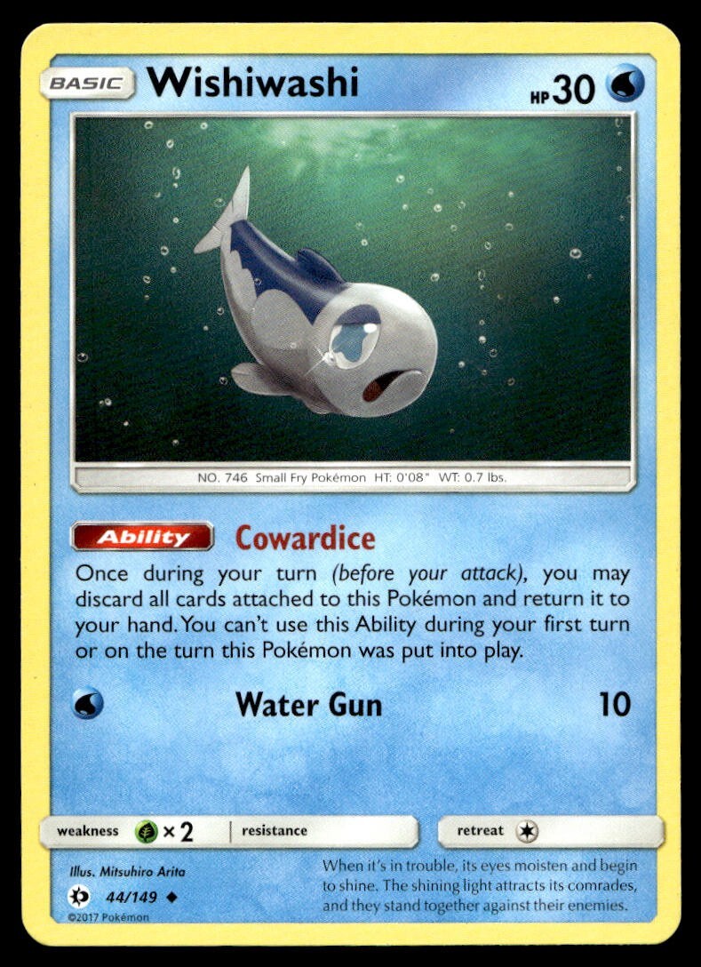 Wishiwashi 44/149 Pokemon Card Sun & Moon Uncommon 30 HP Lightly Played W25