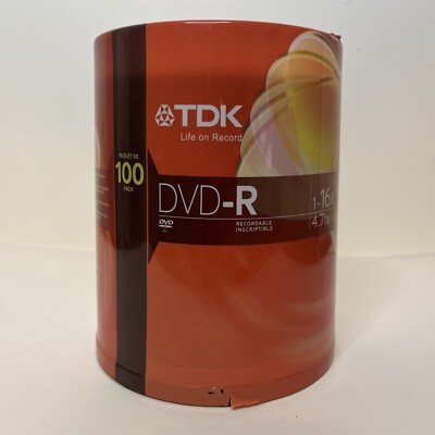 TDK DVD-R Blank Recordable Discs 100 Pack 1-16x BRAND NEW SEALED