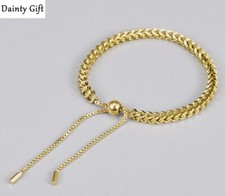 Women Girl Titanium Stainless Steel Gold Braided Chain Adjust Hand Bracelet 5-9"