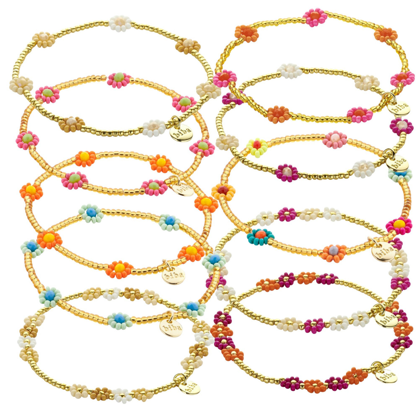 Armband Blumen bunt Perlen Blümchen Blüten Rocailles Armschmuck candy Sommer