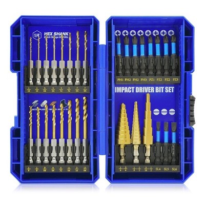 30pc Titanium HSS Step Impact Drill Bit Set