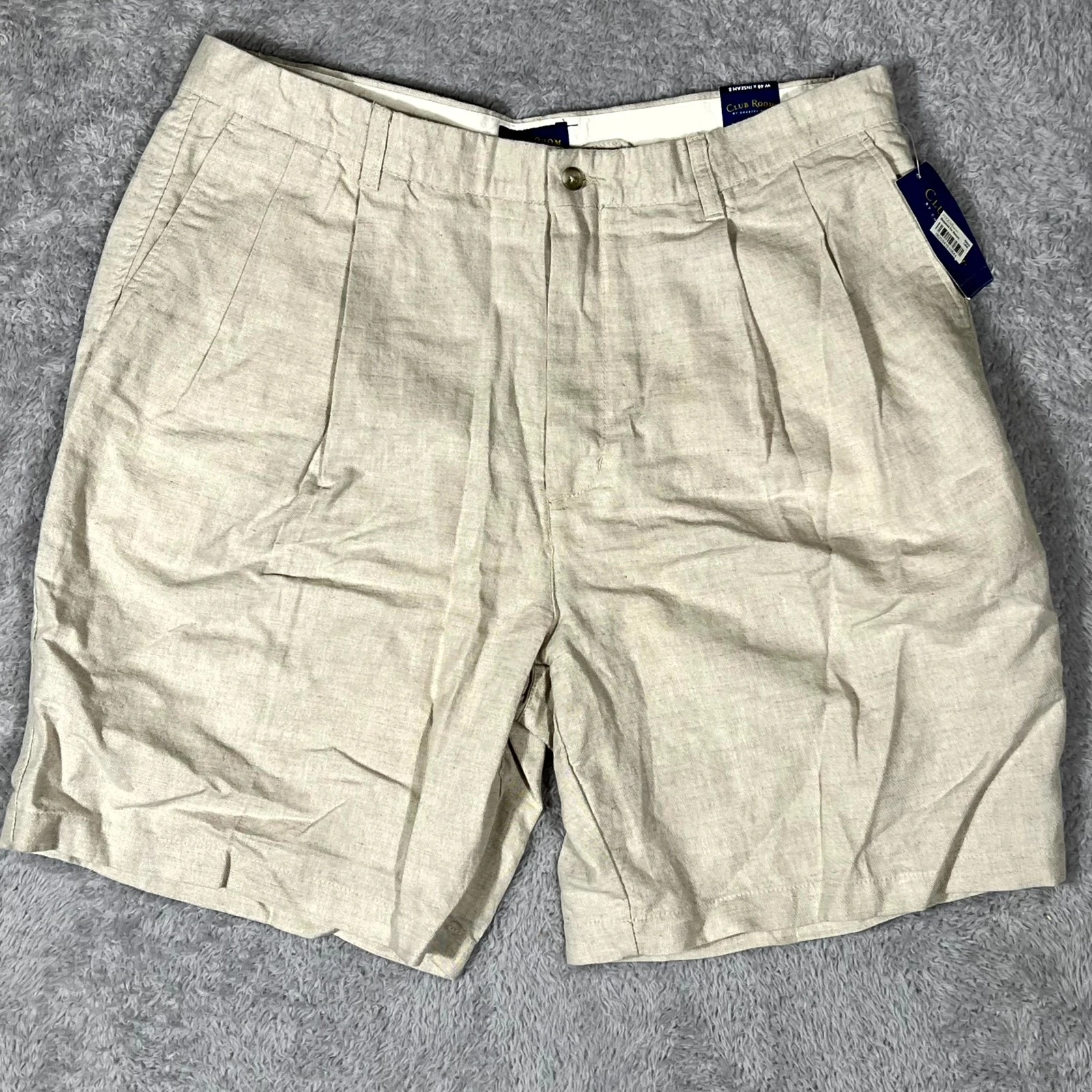 Club Room by Charter Club Shorts Mens 40 Tan Linen Cotton Double Pleated Summer