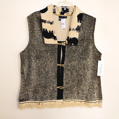 KD Spring Brown Fringe Bear Vest Collared Polyester Button-up -Size L - NWT $104