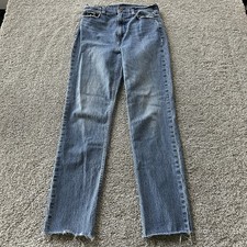 Gap Cheeky Straight Sky High Jeans Womens 8 Tall Dark Wash Distressed Denim