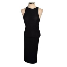 TOPSHOP NWT Ribbed Knit Midi Bodycon Hick Neck Tank Dress in Black Size 8