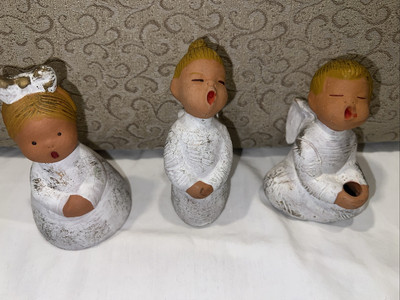 Set Of 3 Jullar Terracotta Singing Angels 