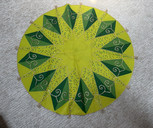 Round Felt Christmas Tree Skirt Green Beaded Sequin Geometric Pattern Fabric 1pc