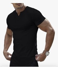 Mens Casual Short Sleeve Shirts Tee Summer Solid V Neck Blouse Slim Muscle Tops