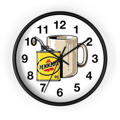 Pennzoil Oil Can and Coffee Mug Wall Clock | Retro Garage Kitchen Decor