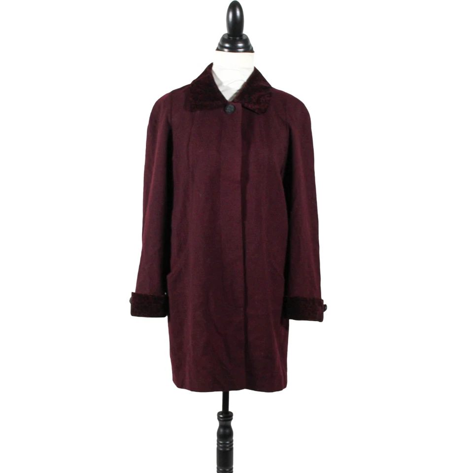 Vintage 1980s Burgundy Wool Jacket with Leopard Print Trim Retro Old Hollywood - Изображение 2 из 4