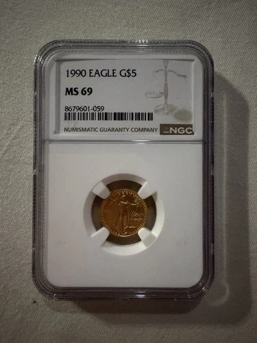 1990 $5 American Gold Eagle NGC MS69 1/10 Oz Gold Coin