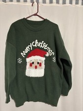 Holiday Christmas Sweater Featuring Santa Claus Sz 2XL Red Green White Print