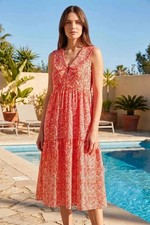 Red Ditsy Floral V Neck Midi Dress