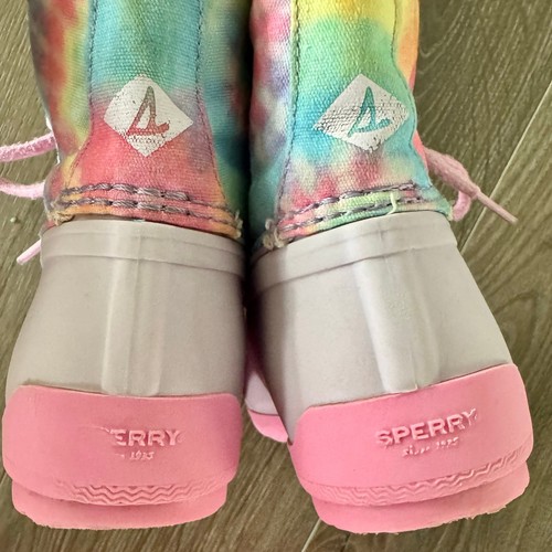 Sperry Port Boot Rain Weather Duck Boots Toddler Girls Size 9M Tie Dye pink - Picture 11 of 13