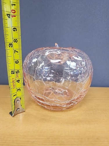 Blenko Crackle Pink Apple Art Glass Figurine Paperweight Glass Decor 3”T 3”W Vtg - Picture 10 of 10