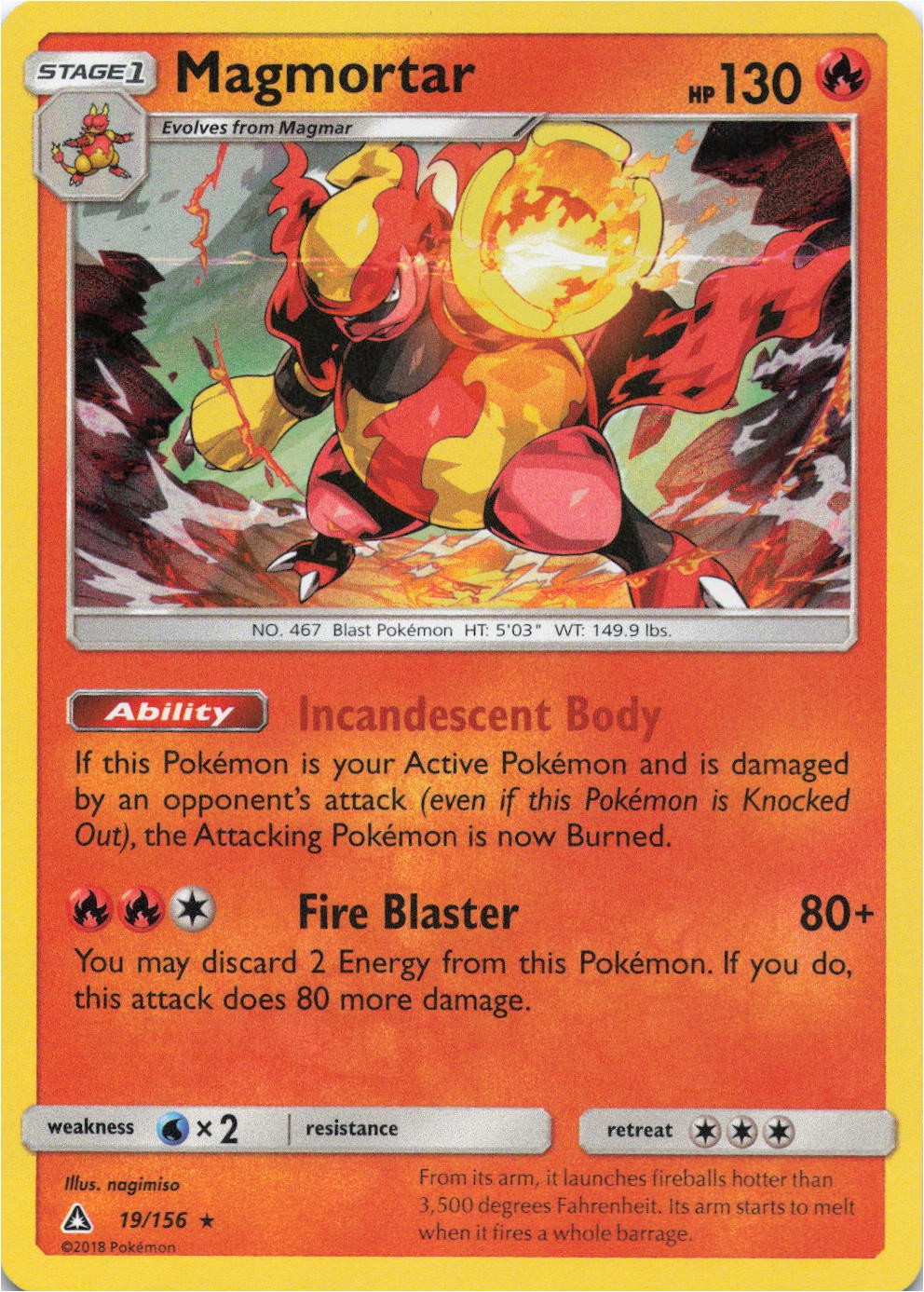 Pokemon - Magmortar #19/156 - SM - Ultra Prism Holo