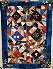 GORGEOUS Vintage Victorian Crazy Antique Quilt d. 1885 Dense Embroidery 