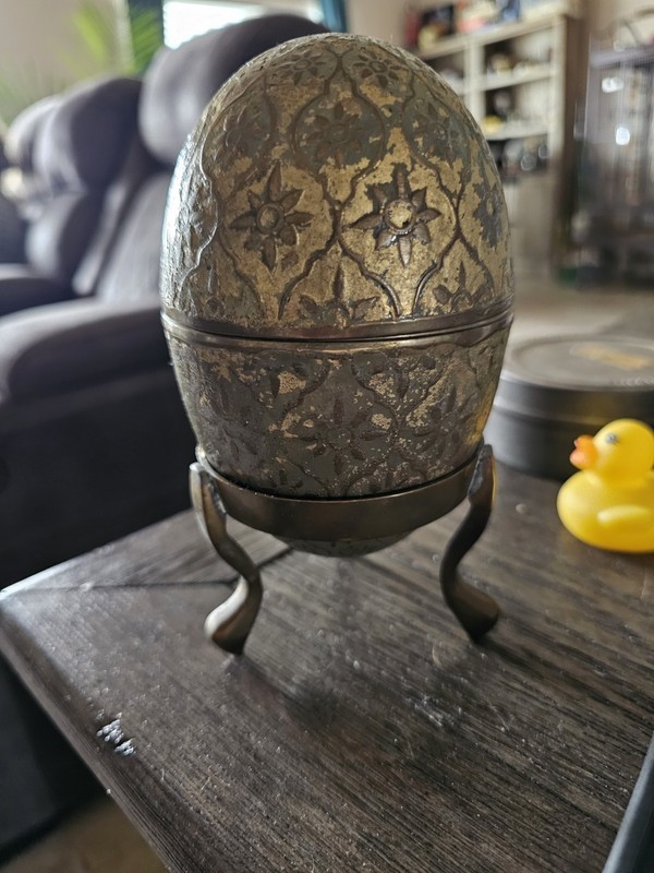 Vintage 1970s Indian Brass Egg & Stand Rare Collectible. Two Piece With Stand.
