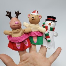 Christmas Russ Berrie Finger Puppets Lot of 3 Vtg 1990s 3 1/2" Snowman Reindeer