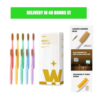 WANGTA Mini Gold Extra Soft Toothbrush 10 Pack - 3,200 Ultra-Fine Bristles for
