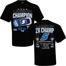 Kyle Larson 2025 NASCAR 2X Championship Stats T-Shirt Black