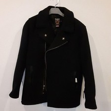 Auth Schott Men's Pea Coat Jacket Wool Nylon Logo Size M Black Vintage