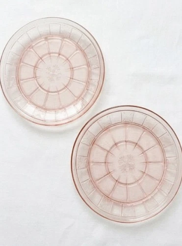 Set of 2 Vintage Pink Depression Glass Bread & Butter Plates 5.75" Coronation