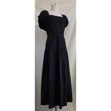 DOEN Katherina Black Cotton Dress / Short Puff Sleeve Maxi / XXL / DÔEN