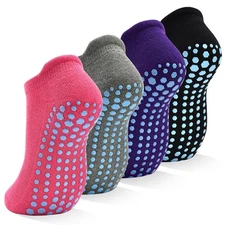 Grips Non Slip Socks for Women 4 Pairs Yoga Pilates Anti Skid Woman Socks (5-12)