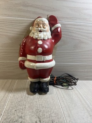 VTG Glowlite Happy/Waving Santa Hard Plastic Blowmold Wall Mount Light-Up 11.5''